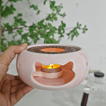 Bază roz din ceramică pentru încălzirea ceaiului cu arzător de lumânare, pentru uz casnic, menține ceaiul cald