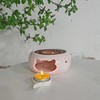 Bază roz din ceramică pentru încălzirea ceaiului cu arzător de lumânare, pentru uz casnic, menține ceaiul cald