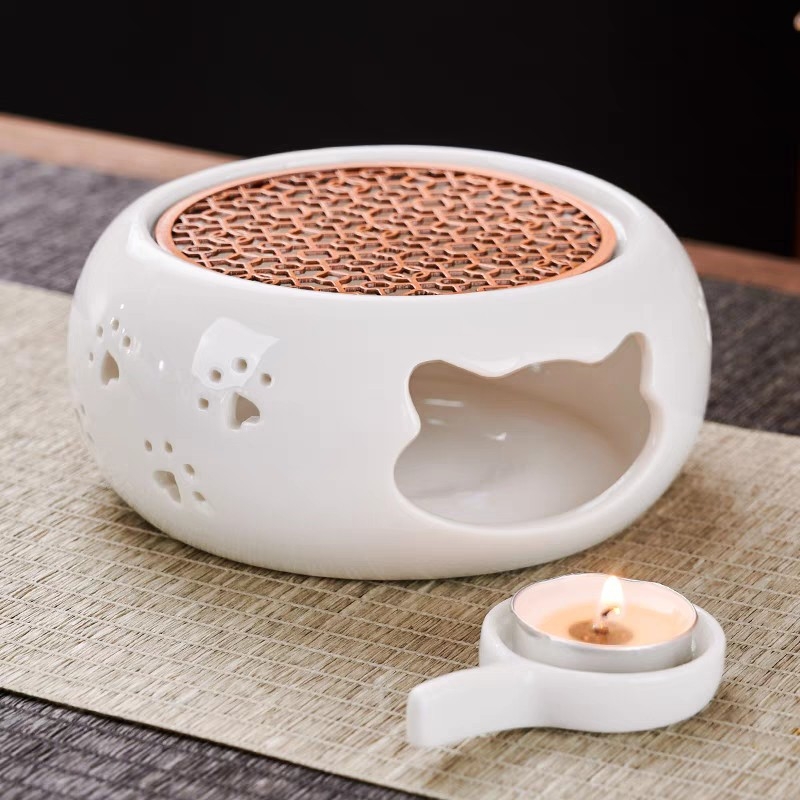 Bază roz din ceramică pentru încălzirea ceaiului cu arzător de lumânare, pentru uz casnic, menține ceaiul cald