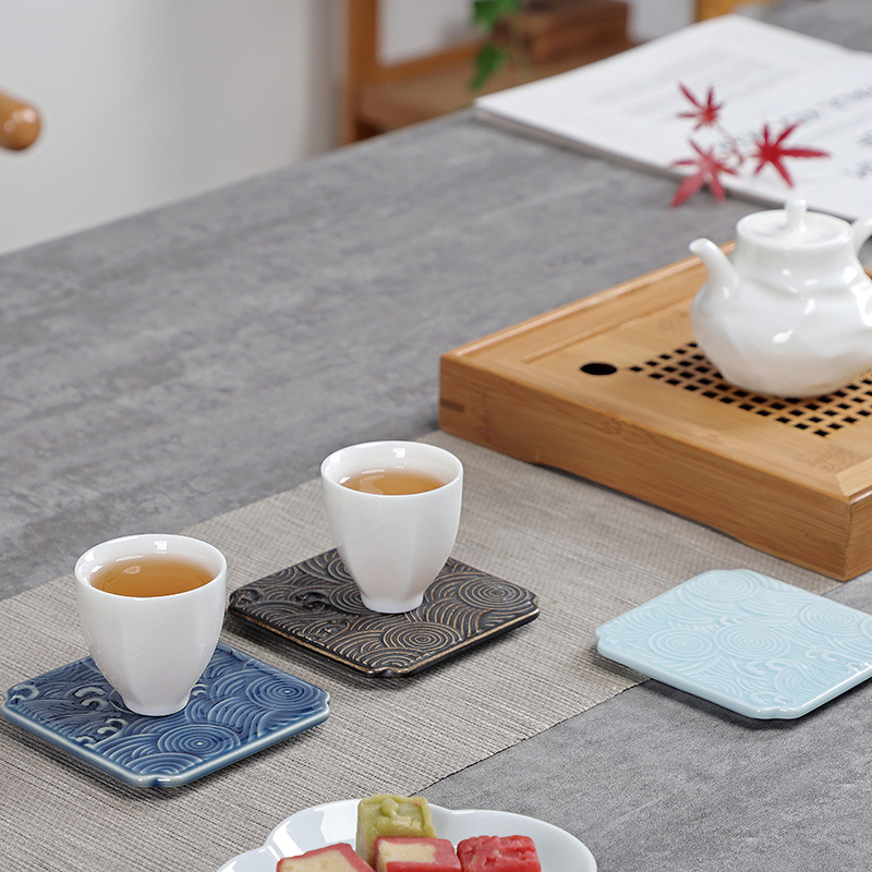 Suport ceramic pentru ceai și suport pentru ceașcă, ceremonie Kung Fu, bază izolatoare pentru ceainic și accesorii pentru setul de ceai chinezesc