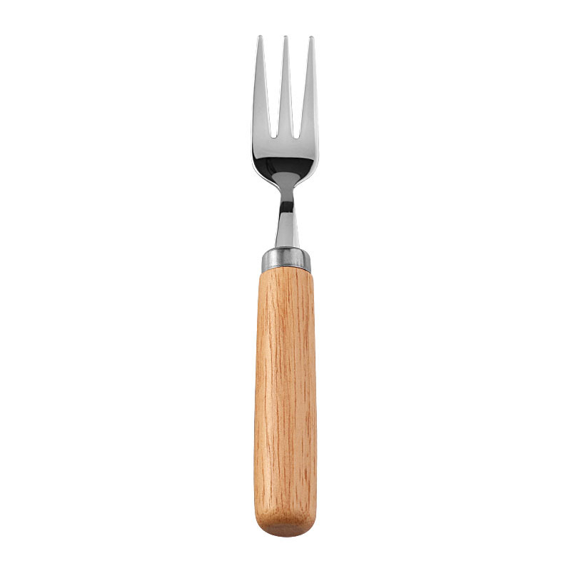 Set de tacâmuri cu mâner din lemn de cauciuc, cuțit, furculiță și lingură, din oțel inoxidabil 304, stil occidental