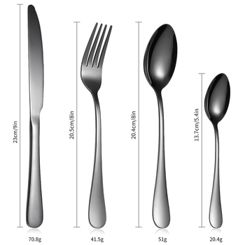 Set de tacâmuri occidentale din oțel inoxidabil 1010 cu placare titan, 24 piese: cuțite pentru friptură, furculițe, linguri și lingurițe de cafea, într-o cutie cadou.