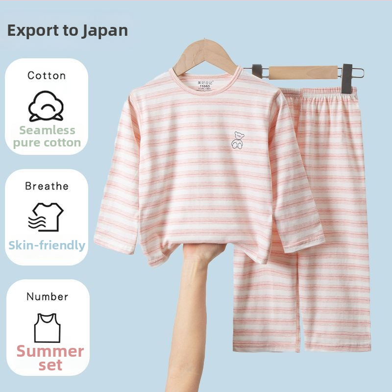 Letný detský bavlnený pyžamový set s dlhými rukávmi a nohavicami, japonský štýl