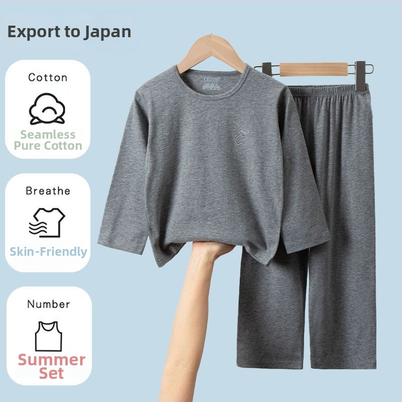 Letný detský bavlnený pyžamový set s dlhými rukávmi a nohavicami, japonský štýl