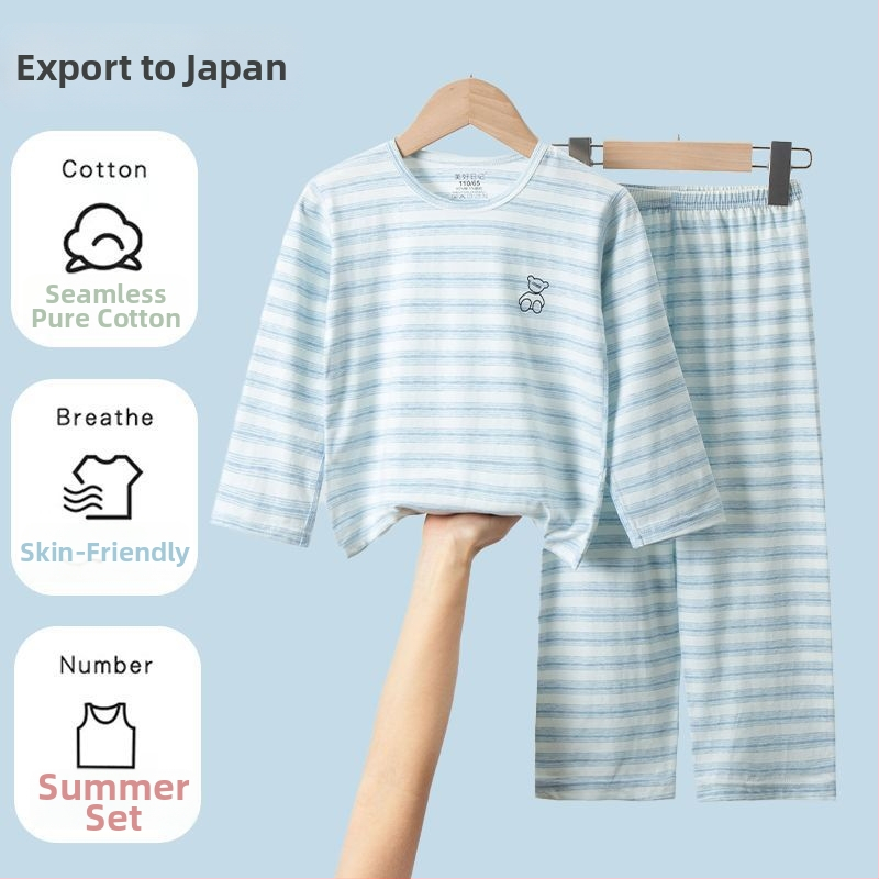 Letný detský bavlnený pyžamový set s dlhými rukávmi a nohavicami, japonský štýl