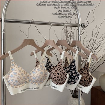 Leopardí vzor bezšvový push-up podprsenka s kompletným setom, nylon materiál, pohodlný zadný dizajn, francúzsky štýl