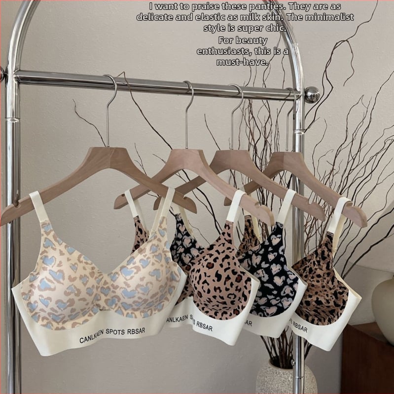 Leopardí vzor bezšvový push-up podprsenka s kompletným setom, nylon materiál, pohodlný zadný dizajn, francúzsky štýl