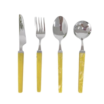 Set tacâmuri din oțel inoxidabil 304, cu mânere pătrate din acril perlat, cuțit, furculiță și lingură, design cub de zahăr, tacâmuri pentru masă de tip occidental
