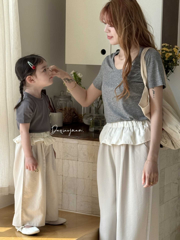 Σετ T‑shirt και παντελόνι για παιδιά και γονείς, καλοκαιρινό, έναχρωμο, βαμβάκι 100%, κοντό μανίκι, 2 τεμάχια - 32826