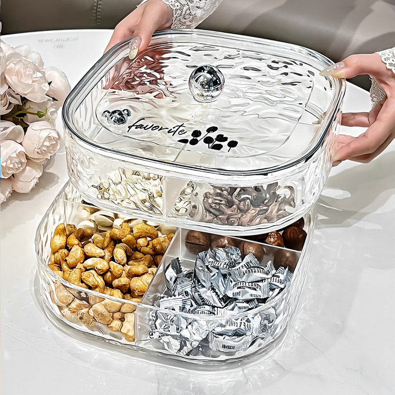 Platou de fructe din acrilic, cu aspect luxos, pentru uz casnic — tavă transparentă pentru masa de cafea din living, ideală pentru fructe uscate, nuci și semințe.