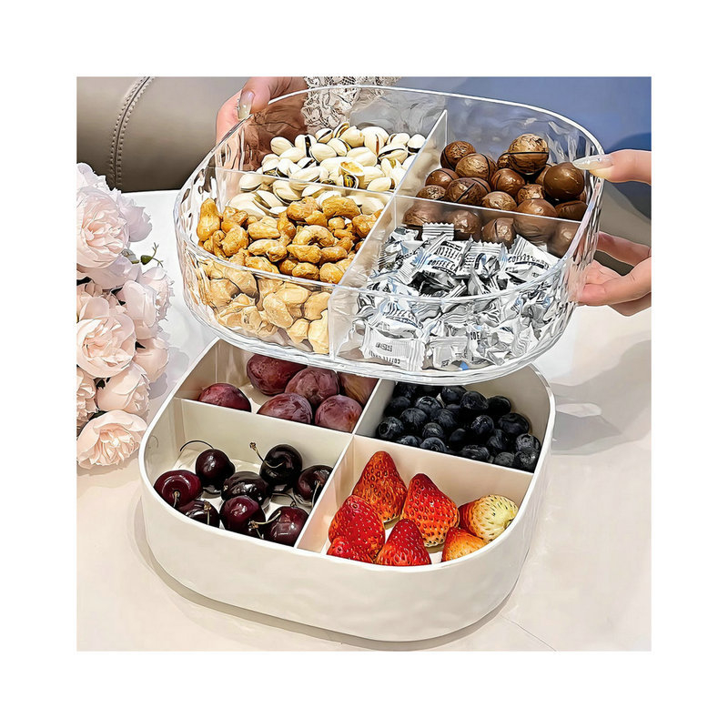 Platou de fructe din acrilic, cu aspect luxos, pentru uz casnic — tavă transparentă pentru masa de cafea din living, ideală pentru fructe uscate, nuci și semințe.