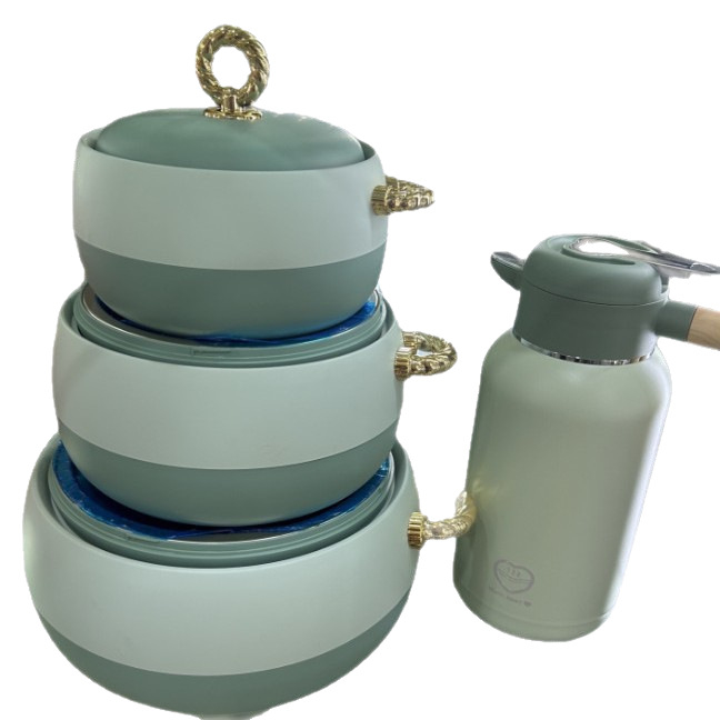 Set termički izoliranih kutija za hranu od nehrđajućeg čelika, 3 komada: 1 L, 2 L, 3,5 L, zlatna ručka, model 2408