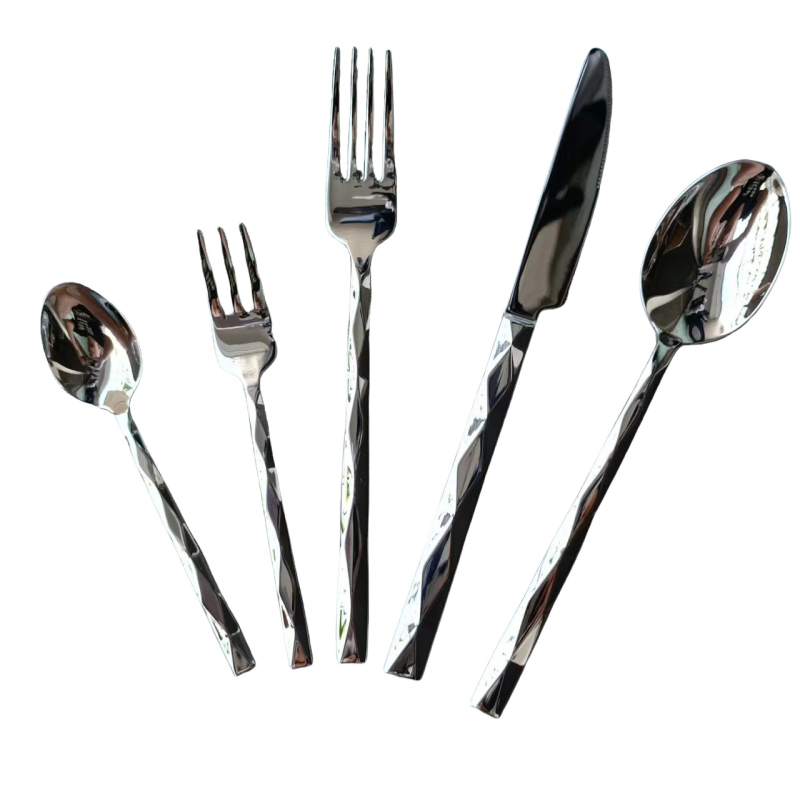 Set cuțite și furculițe pentru steak, mâner diamant din oțel inoxidabil 304, veselă de lux pentru restaurante occidentale și hoteluri, turnare-forjare, achiziție en gros