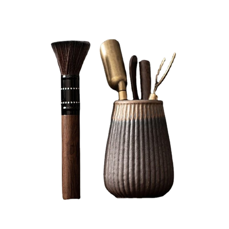 Set de accesorii pentru ceremonia ceaiului din ceramică brută, cu cei Șase Domni ai Ceaiului, Clips pentru Ceai, Cuțit pentru Ceai și Lingură pentru Ceai din Lemn de Abanos (Accesorii Kung Fu Ceai) – Piese de schimb