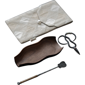 Set de depozitare pentru ceai din lemn de nuc carbonizat, pick lotus pentru ceai, foarfecă pentru ceai, set Kung Fu pentru ceai și accesorii pentru ceremonia ceaiului
