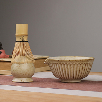 Vas de matcha în stil japonez, set cu suport pentru telul de bătut ceai, unelte ceramice pentru ceai și accesorii pentru ceremonia ceaiului, tel cu 100 dinți, perie și linguriță de ceai
