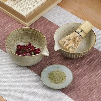 Vas de matcha în stil japonez, set cu suport pentru telul de bătut ceai, unelte ceramice pentru ceai și accesorii pentru ceremonia ceaiului, tel cu 100 dinți, perie și linguriță de ceai