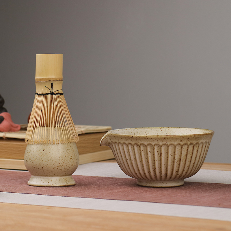 Vas de matcha în stil japonez, set cu suport pentru telul de bătut ceai, unelte ceramice pentru ceai și accesorii pentru ceremonia ceaiului, tel cu 100 dinți, perie și linguriță de ceai