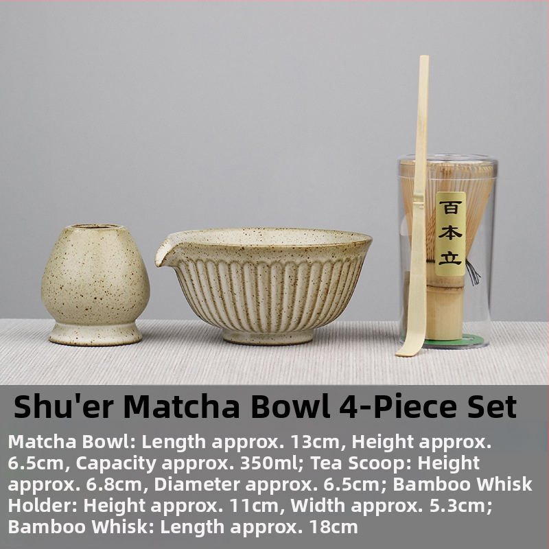 Vas de matcha în stil japonez, set cu suport pentru telul de bătut ceai, unelte ceramice pentru ceai și accesorii pentru ceremonia ceaiului, tel cu 100 dinți, perie și linguriță de ceai