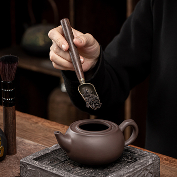 Set de accesorii pentru ceremonia ceaiului din Ebony Bamboo: cuțit de ceai, suport pentru ceașcă, ac de ceai, lingură de ceai, clești pentru ceai