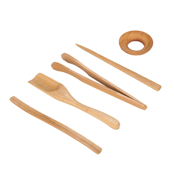 Set de accesorii pentru ceremonia ceaiului din Ebony Bamboo: cuțit de ceai, suport pentru ceașcă, ac de ceai, lingură de ceai, clești pentru ceai
