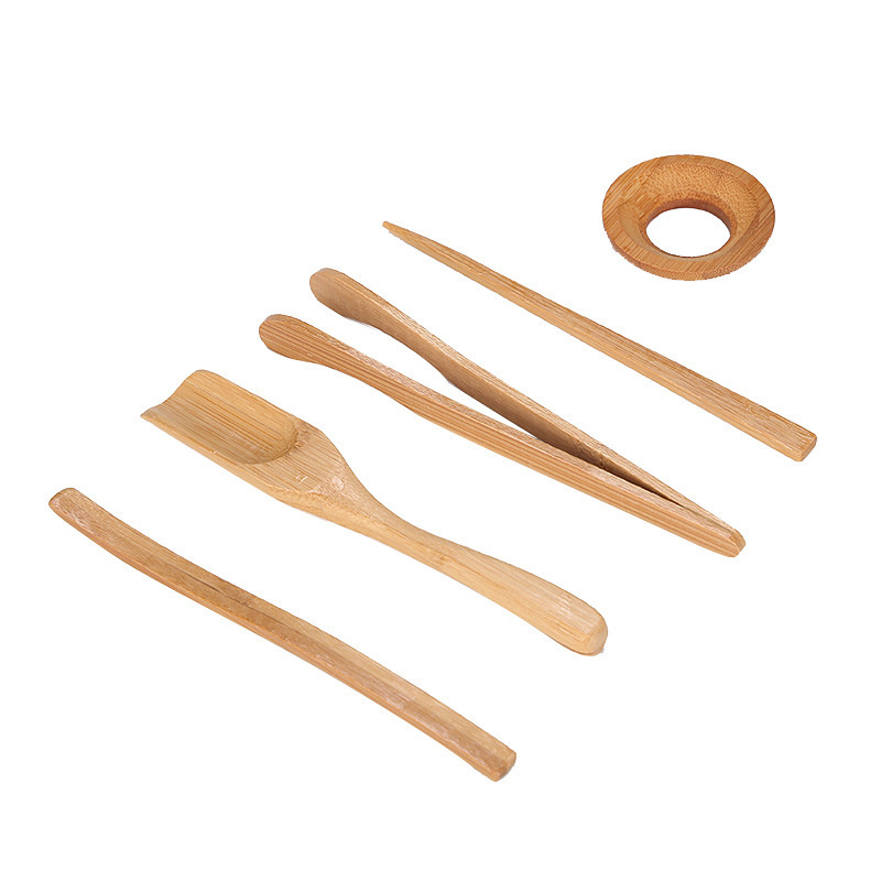 Set de accesorii pentru ceremonia ceaiului din Ebony Bamboo: cuțit de ceai, suport pentru ceașcă, ac de ceai, lingură de ceai, clești pentru ceai