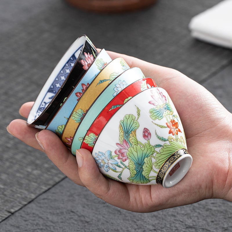 Ceașcă de ceai ceramică cu email Cloisonné floral, stil japonez, set Gongfu, ceașcă mare de degustare în cutie cadou