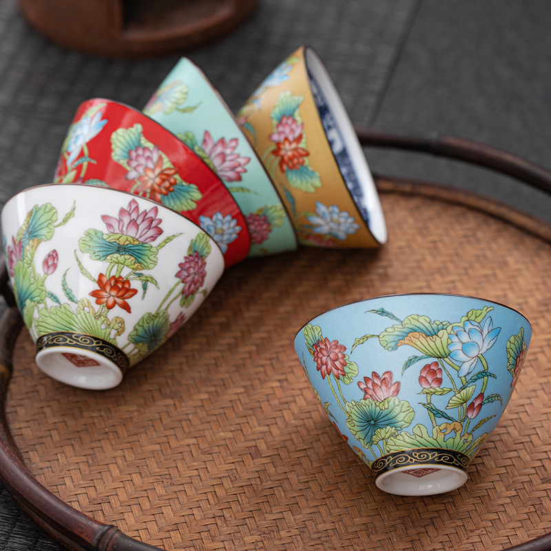 Ceașcă de ceai ceramică cu email Cloisonné floral, stil japonez, set Gongfu, ceașcă mare de degustare în cutie cadou