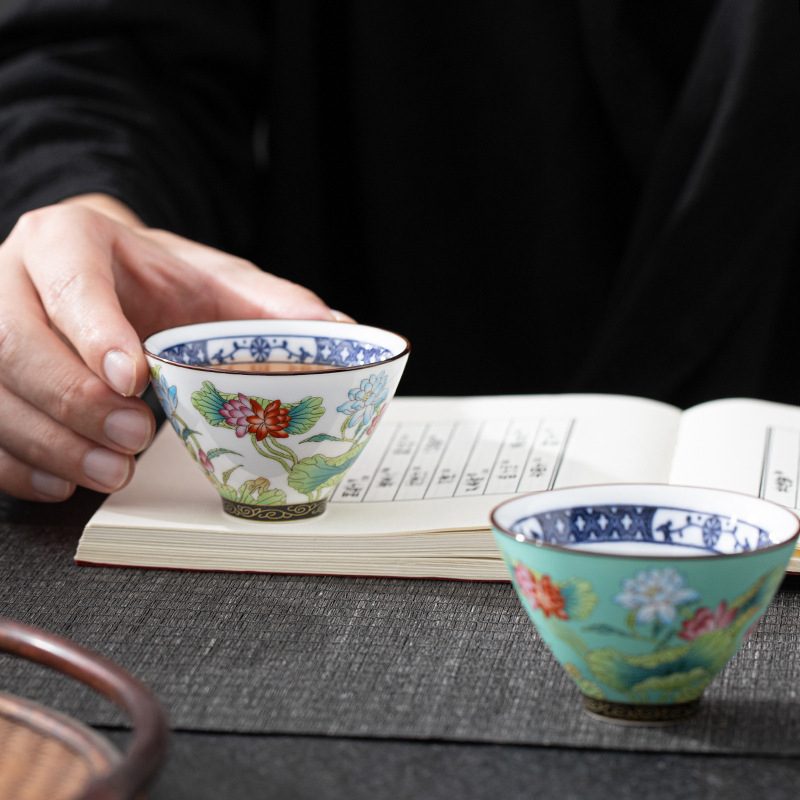 Ceașcă de ceai ceramică cu email Cloisonné floral, stil japonez, set Gongfu, ceașcă mare de degustare în cutie cadou