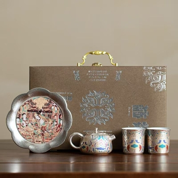 Maestrul Chen Desheng, set de ceai din argint, ceramic portabil, în cutie cadou