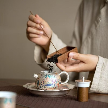 Maestrul Chen Desheng, set de ceai din argint, ceramic portabil, în cutie cadou