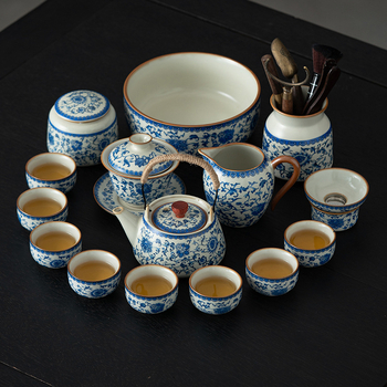 Ceainic ceramic Ru Kiln, set ceai Kung Fu, cu glazură fisurată, pentru uz casnic, cutie cadou