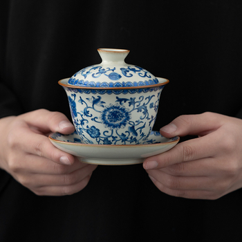 Ceainic ceramic Ru Kiln, set ceai Kung Fu, cu glazură fisurată, pentru uz casnic, cutie cadou