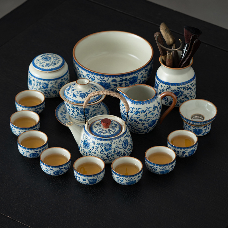 Ceainic ceramic Ru Kiln, set ceai Kung Fu, cu glazură fisurată, pentru uz casnic, cutie cadou