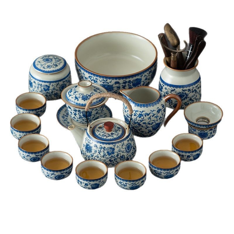 Ceainic ceramic Ru Kiln, set ceai Kung Fu, cu glazură fisurată, pentru uz casnic, cutie cadou