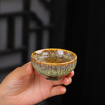 Set cadou cu 6 cești de ceai Kung Fu, ceramică, glazură Tianmu, pentru degustarea ceaiului