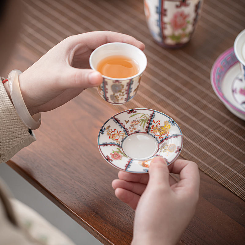 Set hexagonal de ceai cu emailare într-un stil luxos – gaiwan, ceainic și cești în cutie cadou