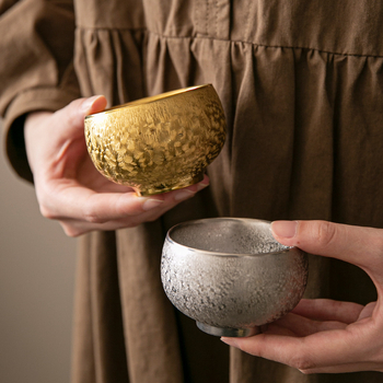 Cească de ceai Jianzhan placată cu aur și argint, ceramică chineză, stil retro luxos
