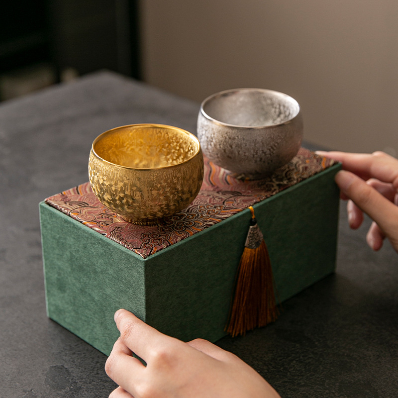 Cească de ceai Jianzhan placată cu aur și argint, ceramică chineză, stil retro luxos