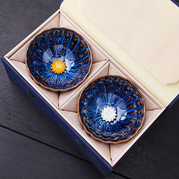 Pereche de cești de ceai cu lotus Dunhuang, ceramic Gongfu, set cadou