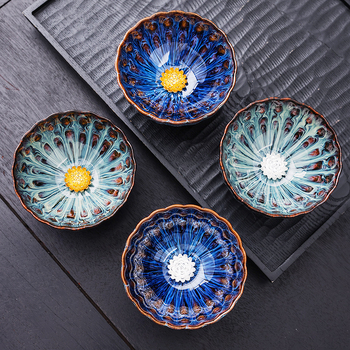 Pereche de cești de ceai cu lotus Dunhuang, ceramic Gongfu, set cadou