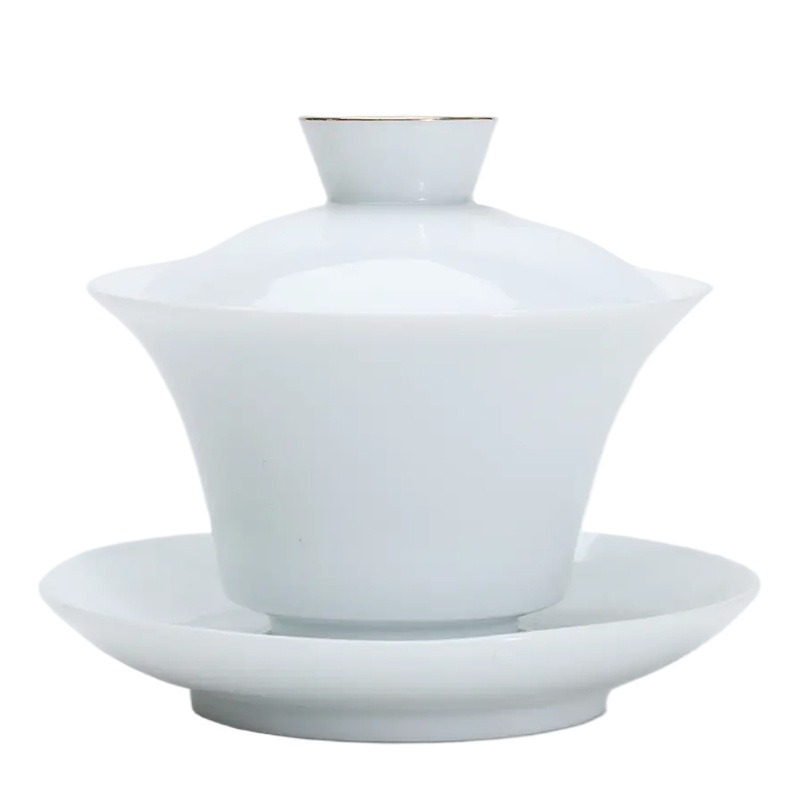 Set Gongfu de ceai din porțelan alb ca jad, cu capac suspendat și ceainic cu mâner lateral Xishi, cutie cadou, cadou de afaceri premium