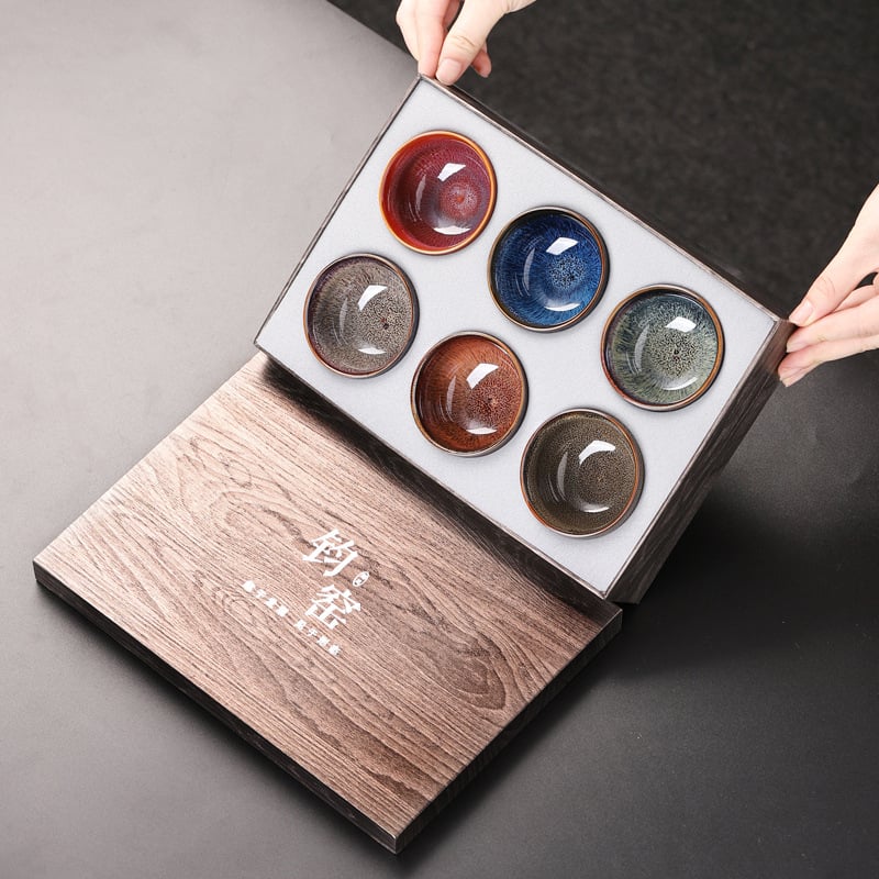 Set Gongfu de ceai din ceramică, 6 cești, în cutie cadou, stil chinezesc retro, pentru birou sau casă