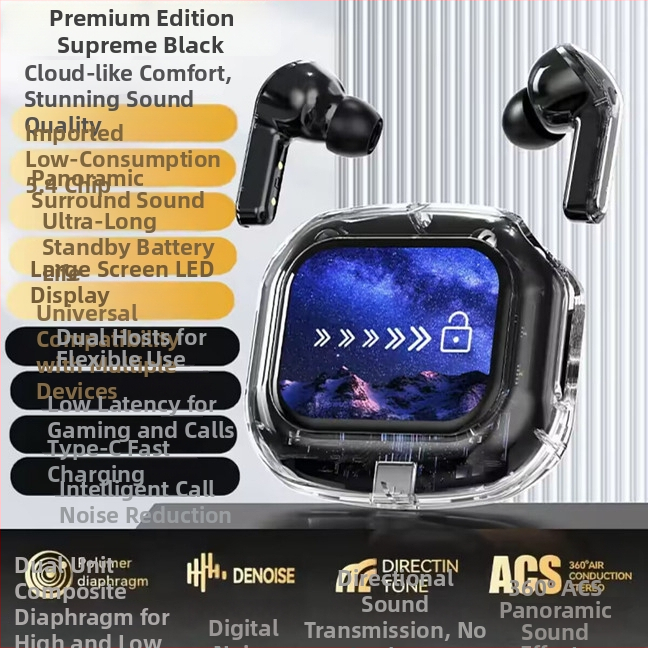 Novo Bluetooth slušalice s prozirnim zaslonom, bežično dodirno upravljanje, 9D redukcija buke, niska latencija, visokokvalitetan zvuk, dugotrajna baterija