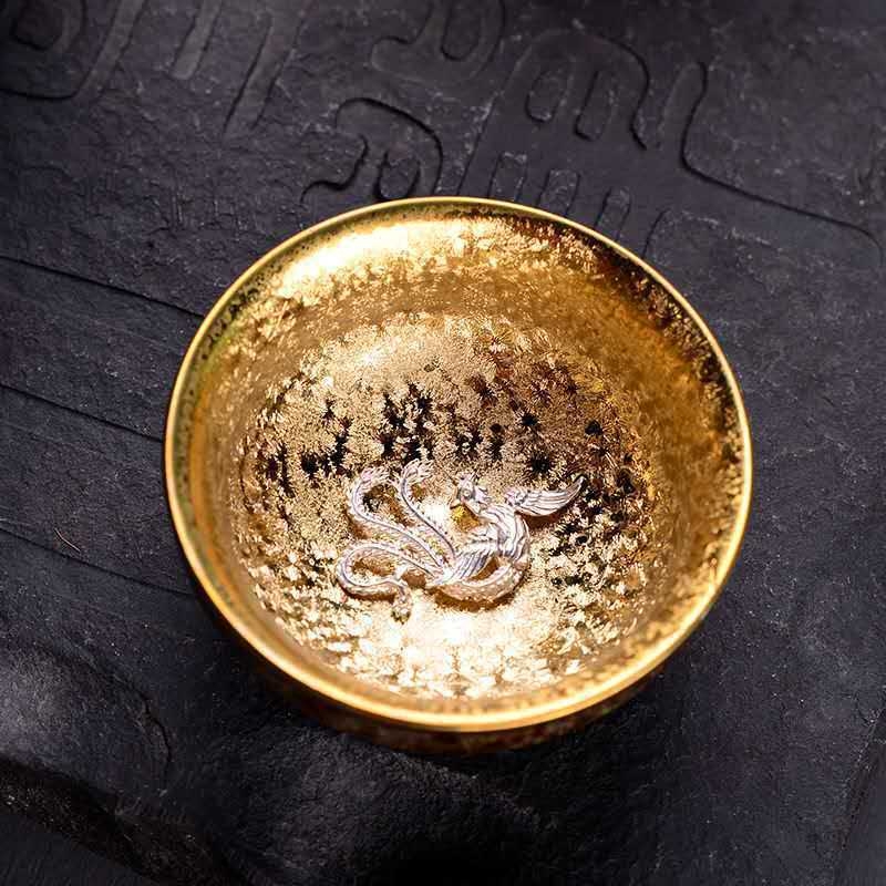 Porțelan Dehua cu glazură Tianmu, placare cu aur și inserții din argint, ceașcă de ceai colorată pentru degustare, set Jianzhan Kung Fu ceai