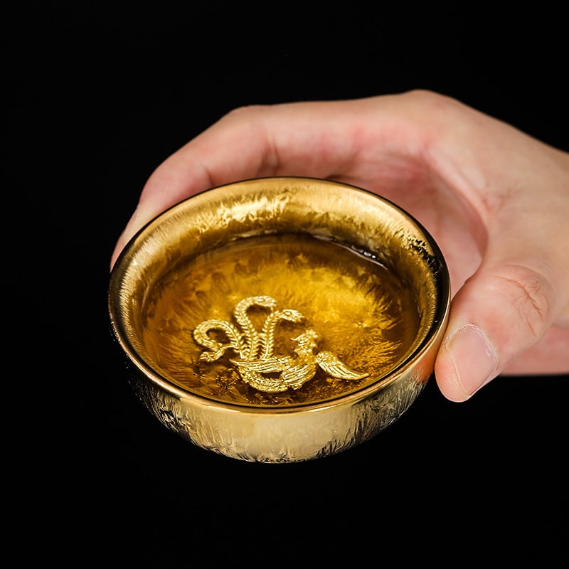 Ceașcă de ceai Jianzhan, placată cu aur 24K, ceramică lucrată manual, stil chinezesc
