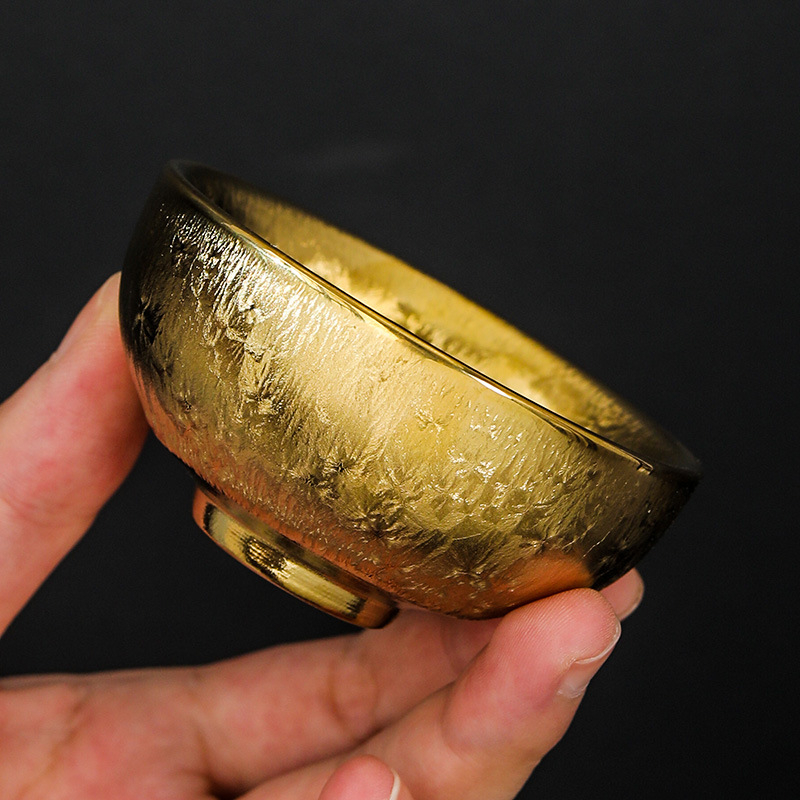 Ceașcă de ceai Jianzhan, placată cu aur 24K, ceramică lucrată manual, stil chinezesc