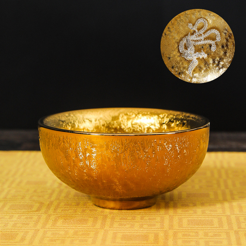 Ceașcă de ceai Jianzhan, placată cu aur 24K, ceramică lucrată manual, stil chinezesc