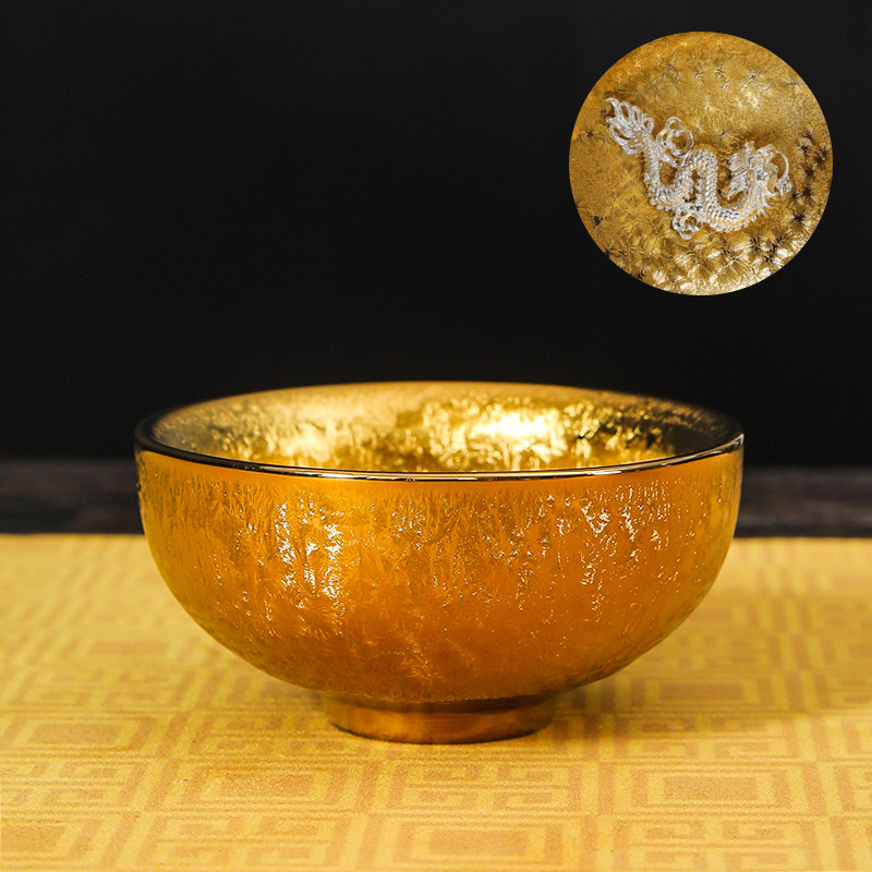 Ceașcă de ceai Jianzhan, placată cu aur 24K, ceramică lucrată manual, stil chinezesc