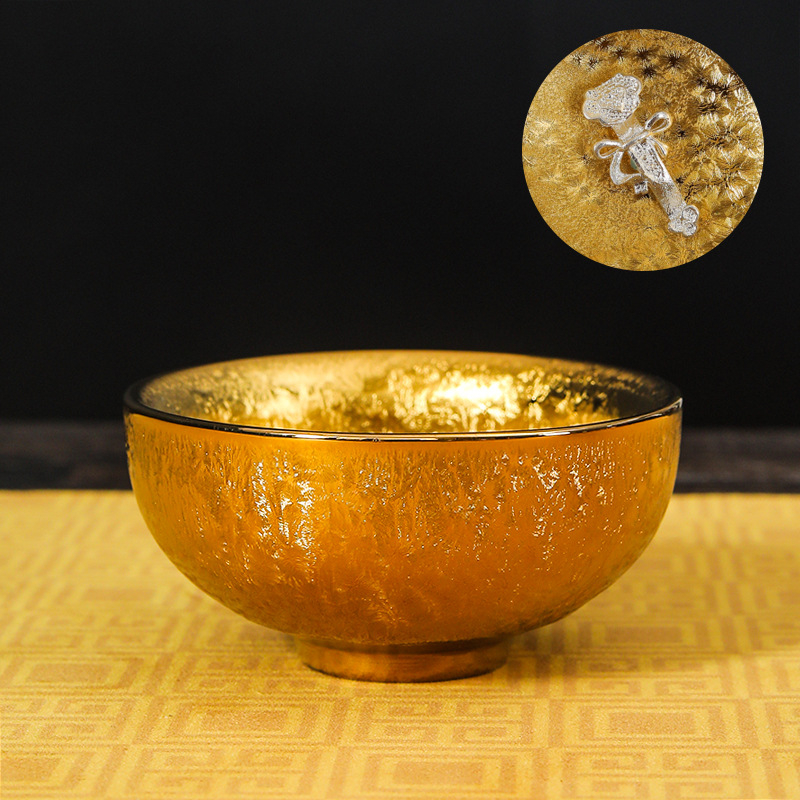 Ceașcă de ceai Jianzhan, placată cu aur 24K, ceramică lucrată manual, stil chinezesc
